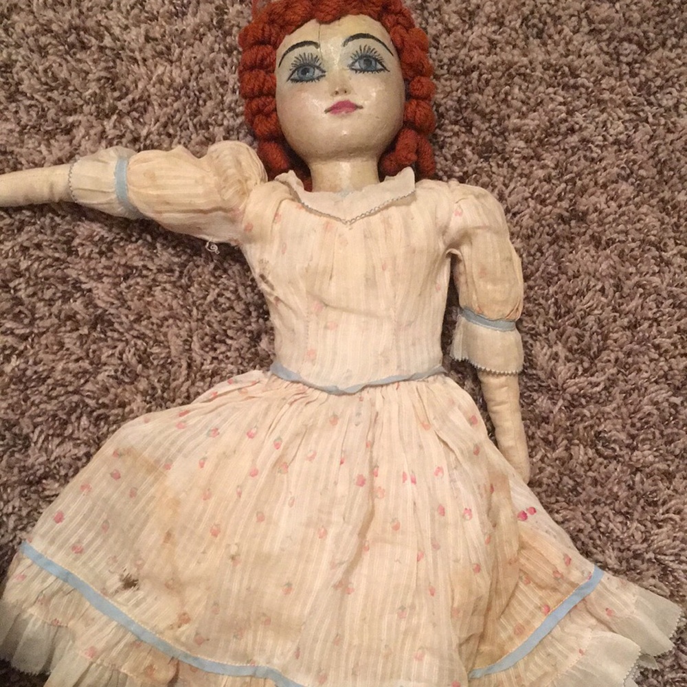 German wooden faced antique doll